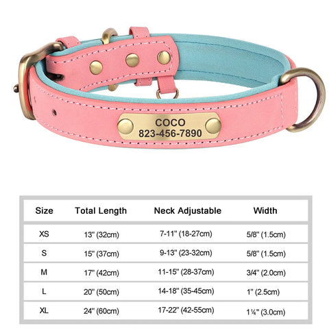 Personalized PU Leather Dog Collar – Custom Engraved ID Nameplate