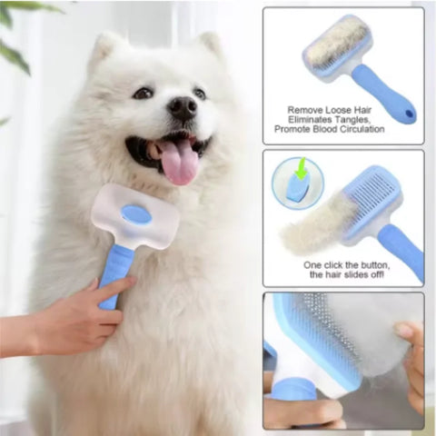 Compact Self-Cleaning Pet Brush – Portable Hair Remover for Dogs & Cats