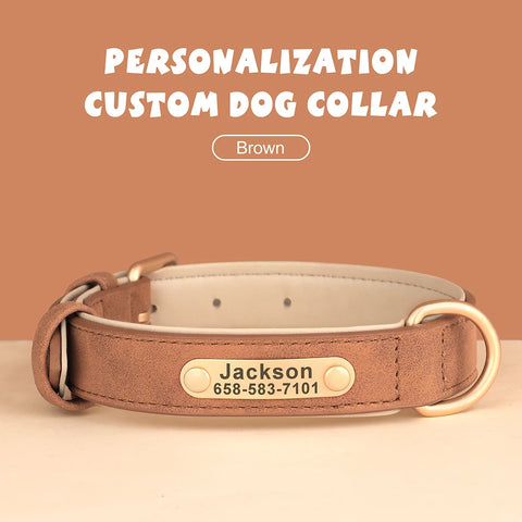 Personalized PU Leather Dog Collar – Custom Engraved ID Nameplate