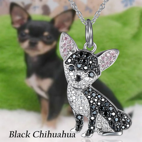 Chihuahua Dog Pendant Necklace – Pink Ear Rhinestone Pet Jewelry