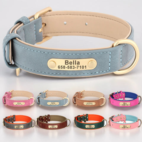 Personalized PU Leather Dog Collar – Custom Engraved ID Nameplate
