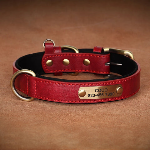 Personalized PU Leather Dog Collar – Custom Engraved ID Nameplate