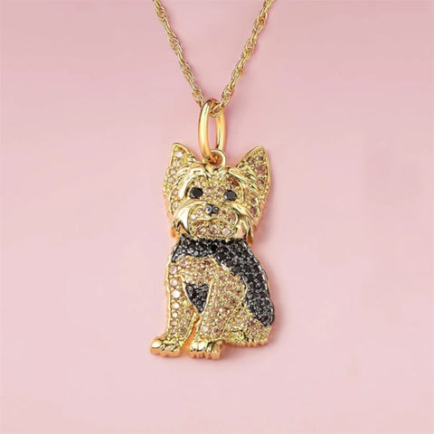 Yorkie Dog Pendant Necklace – Elegant Rhinestone Pet Jewelry for Women