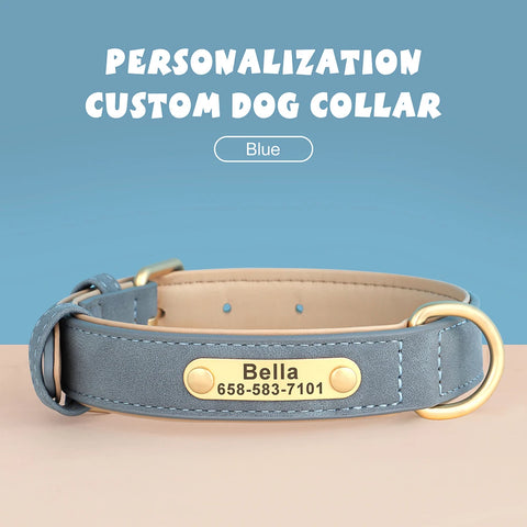 Personalized PU Leather Dog Collar – Custom Engraved ID Nameplate