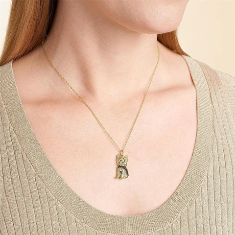 Yorkie Dog Pendant Necklace – Elegant Rhinestone Pet Jewelry for Women