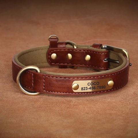 Personalized PU Leather Dog Collar – Custom Engraved ID Nameplate