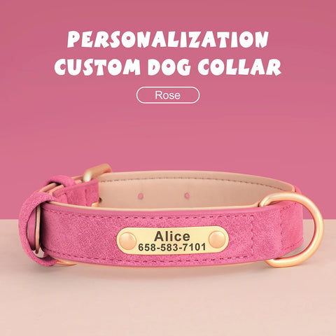 Personalized PU Leather Dog Collar – Custom Engraved ID Nameplate