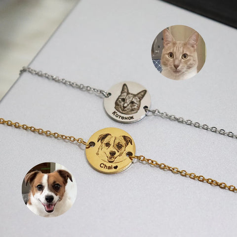 Custom Pet Portrait Bracelet – Engraved Dog & Cat Memorial Jewelry