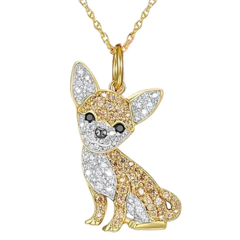 Chihuahua Dog Pendant Necklace – Pink Ear Rhinestone Pet Jewelry