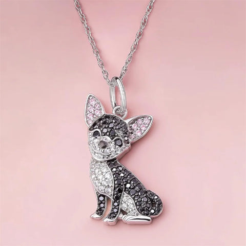 Chihuahua Dog Pendant Necklace – Pink Ear Rhinestone Pet Jewelry