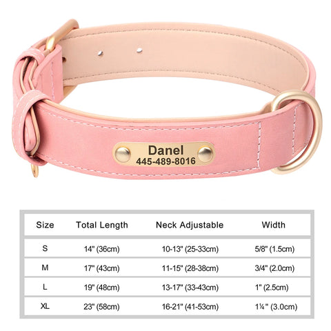 Personalized PU Leather Dog Collar – Custom Engraved ID Nameplate