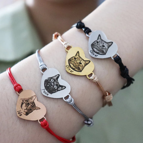 Custom Heart Pet Portrait Bracelet – Personalized Dog & Cat Photo Jewelry