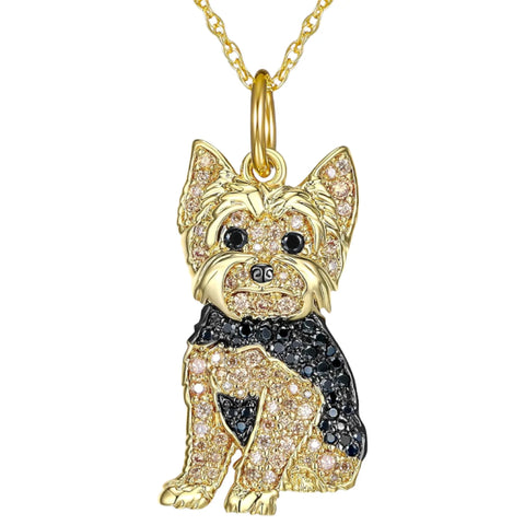 Yorkie Dog Pendant Necklace – Elegant Rhinestone Pet Jewelry for Women